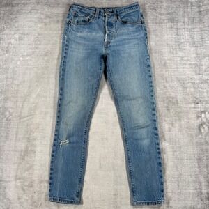 Levis Premium Jeans Women 26 Light Wash 501 Skinny Distressed Button Fly 29502